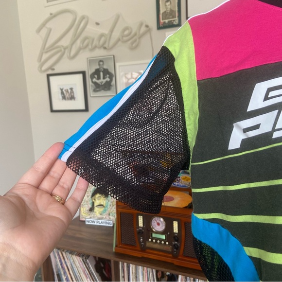 Chris Brown's Black Pyramid Color Block Mesh Short Sleeve Crop Top Women's M - Picture 4 of 5